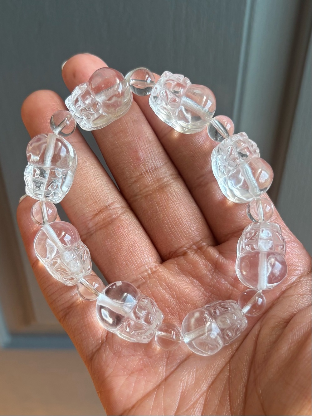 HQ Clear Quartz Pixiu Dragon Crystal Charm Bracelet 15mm